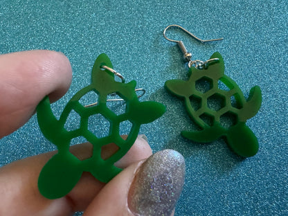 Turtle Earrings: Laser Cut Acrylic Turtles, Ocean Animals, Sea Creatures, Aquatic, Sea Turtles, Green Earrings, Best Gifts for Her/Him/Them