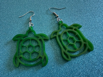 Turtle Earrings: Laser Cut Acrylic Turtles, Ocean Animals, Sea Creatures, Aquatic, Sea Turtles, Green Earrings, Best Gifts for Her/Him/Them