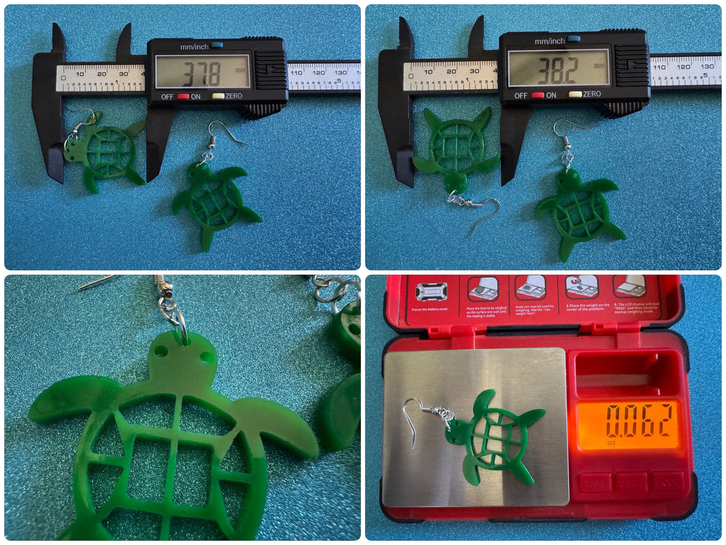 Turtle Earrings: Laser Cut Acrylic Turtles, Ocean Animals, Sea Creatures, Aquatic, Sea Turtles, Green Earrings, Best Gifts for Her/Him/Them