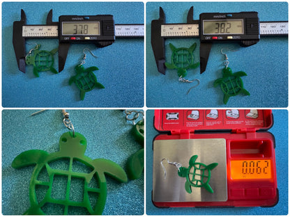 Turtle Earrings: Laser Cut Acrylic Turtles, Ocean Animals, Sea Creatures, Aquatic, Sea Turtles, Green Earrings, Best Gifts for Her/Him/Them