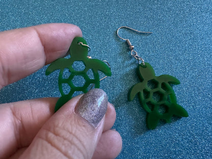 Turtle Earrings: Laser Cut Acrylic Turtles, Ocean Animals, Sea Creatures, Aquatic, Sea Turtles, Green Earrings, Best Gifts for Her/Him/Them