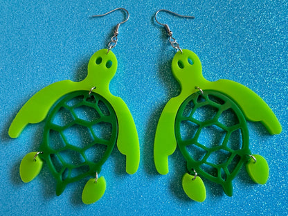 Turtle Earrings: Laser Cut Acrylic Turtles, Ocean Animals, Sea Creatures, Aquatic, Sea Turtles, Save the Turtles, Gifts for Her/Him/Them