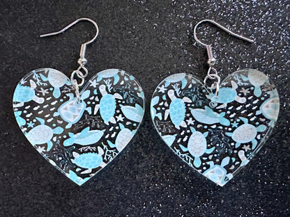Turtle Earrings: Laser Cut Acrylic Turtles, Ocean Animals, Sea Creatures, Aquatic, Sea Turtles, Save the Turtles, Gifts for Her/Him/Them