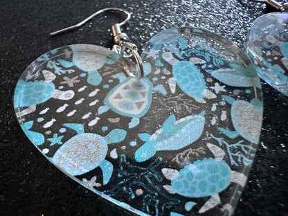 Turtle Earrings: Laser Cut Acrylic Turtles, Ocean Animals, Sea Creatures, Aquatic, Sea Turtles, Save the Turtles, Gifts for Her/Him/Them