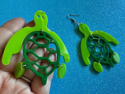 Turtle Earrings: Laser Cut Acrylic Turtles, Ocean Animals, Sea Creatures, Aquatic, Sea Turtles, Save the Turtles, Gifts for Her/Him/Them