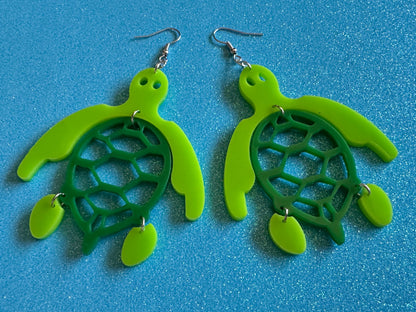 Turtle Earrings: Laser Cut Acrylic Turtles, Ocean Animals, Sea Creatures, Aquatic, Sea Turtles, Save the Turtles, Gifts for Her/Him/Them