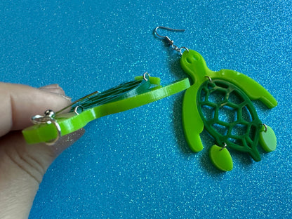 Turtle Earrings: Laser Cut Acrylic Turtles, Ocean Animals, Sea Creatures, Aquatic, Sea Turtles, Save the Turtles, Gifts for Her/Him/Them