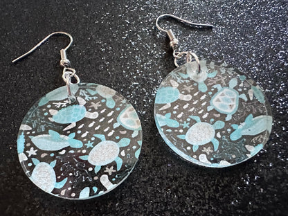 Turtle Earrings: Laser Cut Acrylic Turtles, Ocean Animals, Sea Creatures, Aquatic, Sea Turtles, Save the Turtles, Gifts for Her/Him/Them