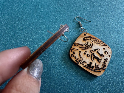 Turtle Earrings: Laser Cut Wooden Sea Creatures, Ocean, Hawaii, Green Sea Turtle, Diving, Divers, Aquatic, Best Gifts for Her/Him/Them