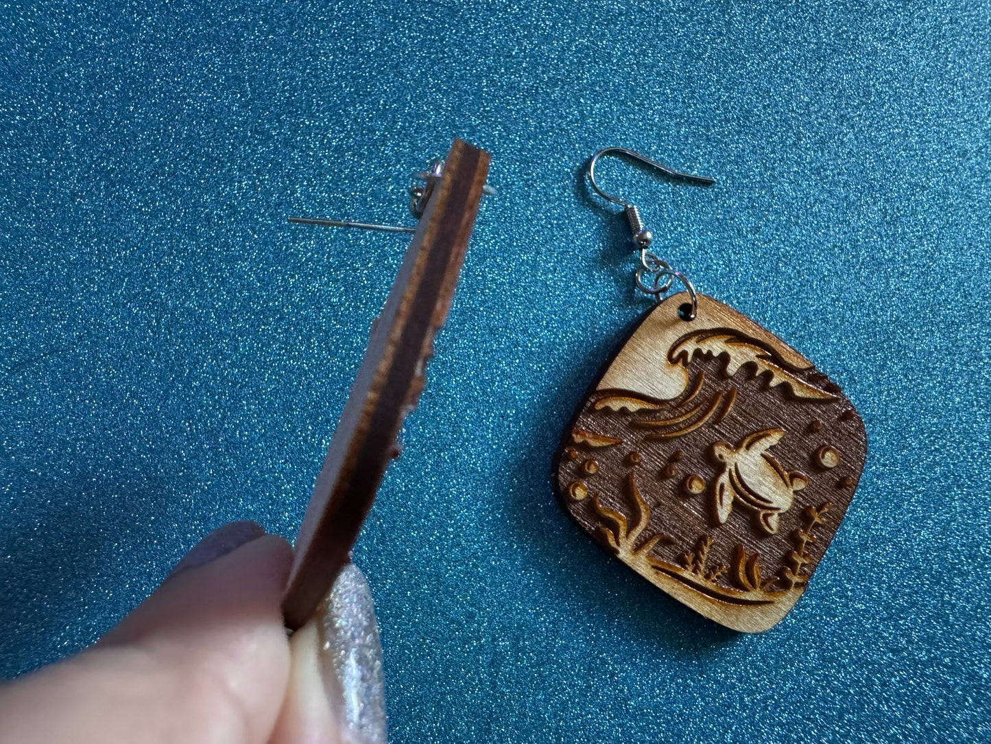 Turtle Earrings: Laser Cut Wooden Sea Creatures, Ocean, Hawaii, Green Sea Turtle, Diving, Divers, Aquatic, Best Gifts for Her/Him/Them