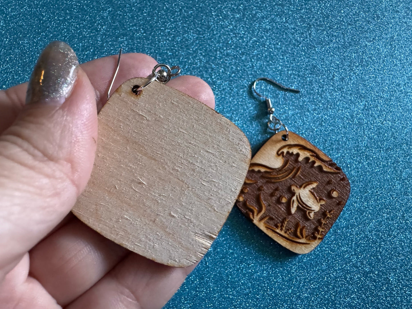 Turtle Earrings: Laser Cut Wooden Sea Creatures, Ocean, Hawaii, Green Sea Turtle, Diving, Divers, Aquatic, Best Gifts for Her/Him/Them