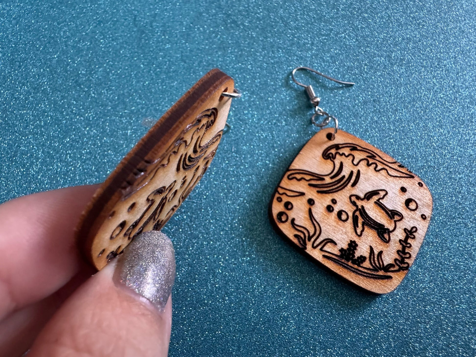 Turtle Earrings: Laser Cut Wooden Sea Creatures, Ocean, Hawaii, Green Sea Turtle, Diving, Divers, Aquatic, Best Gifts for Her/Him/Them