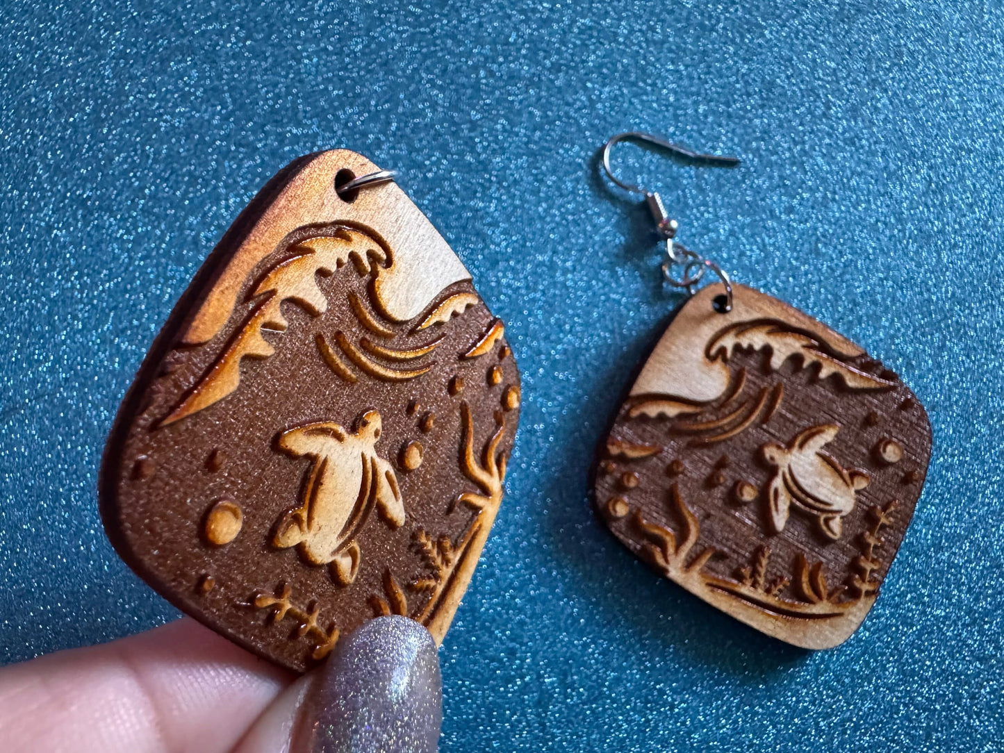 Turtle Earrings: Laser Cut Wooden Sea Creatures, Ocean, Hawaii, Green Sea Turtle, Diving, Divers, Aquatic, Best Gifts for Her/Him/Them