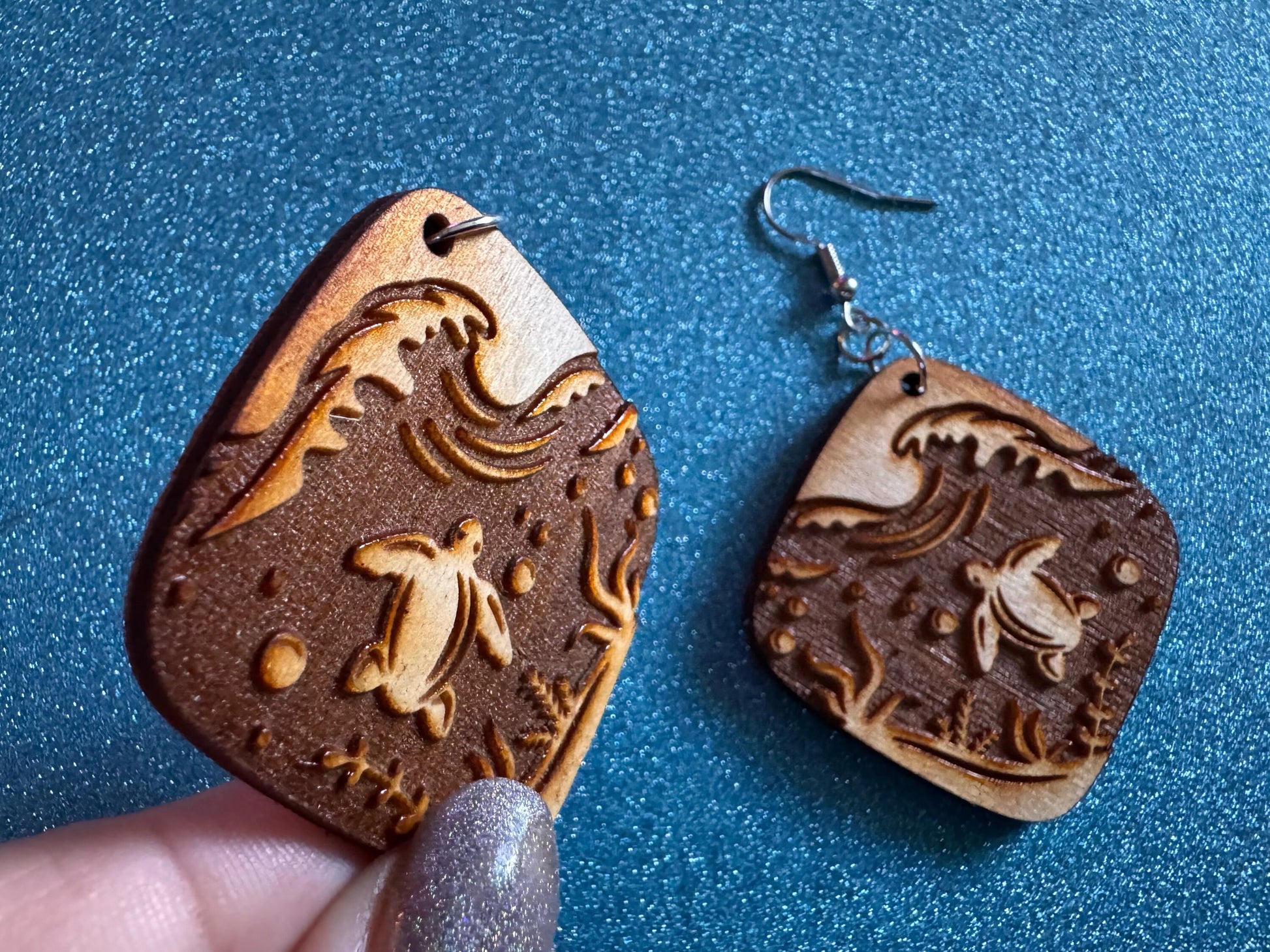 Turtle Earrings: Laser Cut Wooden Sea Creatures, Ocean, Hawaii, Green Sea Turtle, Diving, Divers, Aquatic, Best Gifts for Her/Him/Them