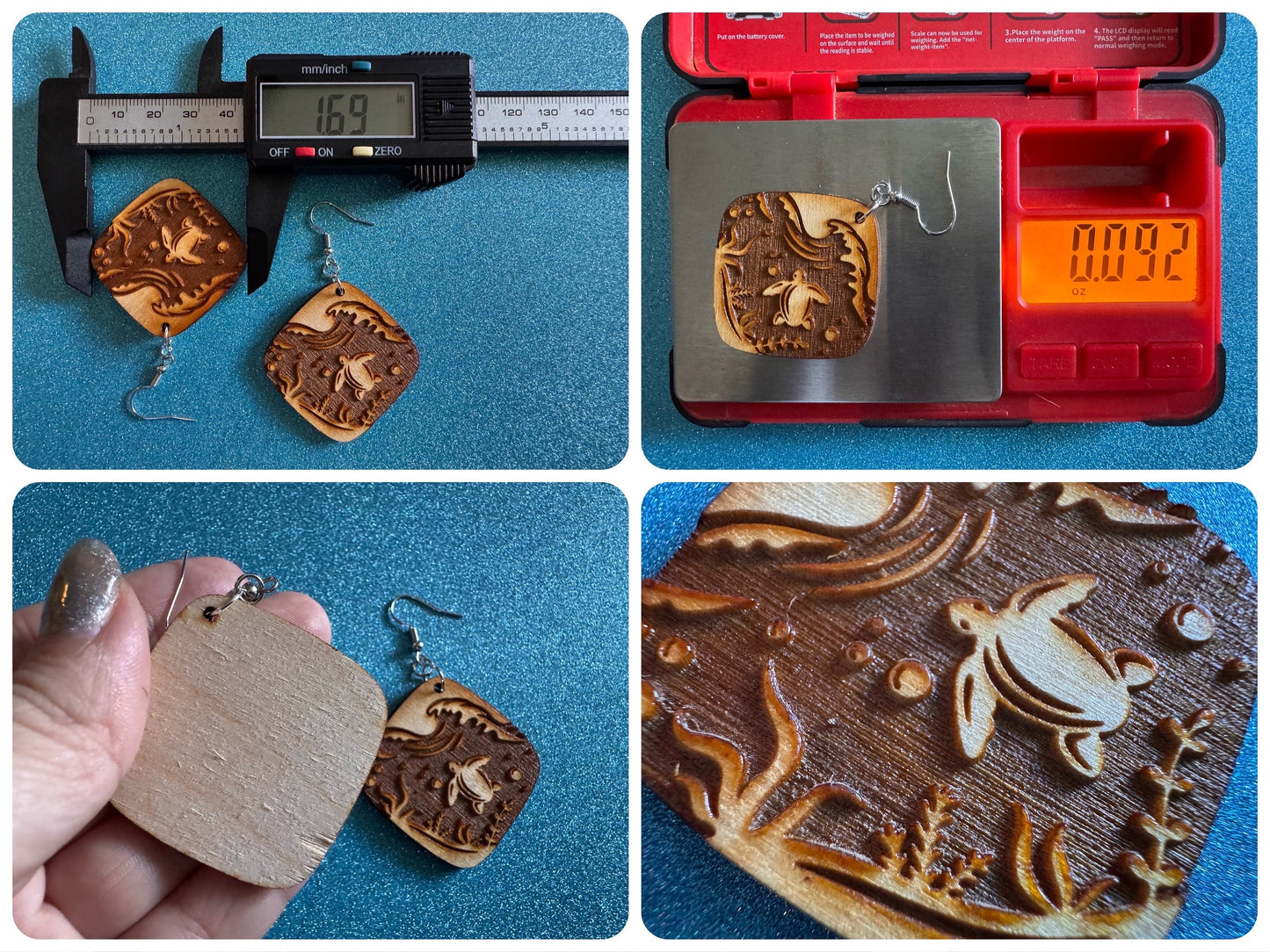 Turtle Earrings: Laser Cut Wooden Sea Creatures, Ocean, Hawaii, Green Sea Turtle, Diving, Divers, Aquatic, Best Gifts for Her/Him/Them