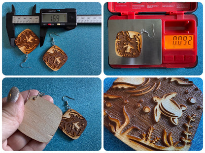 Turtle Earrings: Laser Cut Wooden Sea Creatures, Ocean, Hawaii, Green Sea Turtle, Diving, Divers, Aquatic, Best Gifts for Her/Him/Them