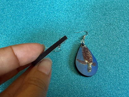 Turtle Earrings: Wooden Sublimated Turtles, Ocean Animals, Sea Creatures, Aquatic, Sea Turtles, Save the Turtles, Gifts for Her/Him/Them