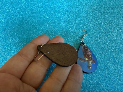 Turtle Earrings: Wooden Sublimated Turtles, Ocean Animals, Sea Creatures, Aquatic, Sea Turtles, Save the Turtles, Gifts for Her/Him/Them