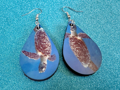 Turtle Earrings: Wooden Sublimated Turtles, Ocean Animals, Sea Creatures, Aquatic, Sea Turtles, Save the Turtles, Gifts for Her/Him/Them