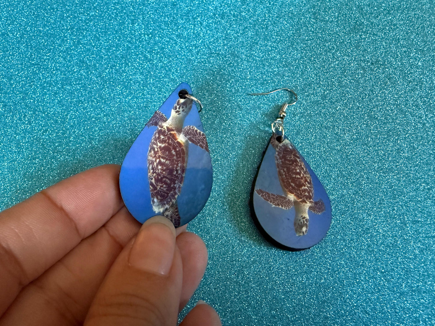 Turtle Earrings: Wooden Sublimated Turtles, Ocean Animals, Sea Creatures, Aquatic, Sea Turtles, Save the Turtles, Gifts for Her/Him/Them