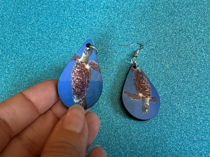 Turtle Earrings: Wooden Sublimated Turtles, Ocean Animals, Sea Creatures, Aquatic, Sea Turtles, Save the Turtles, Gifts for Her/Him/Them