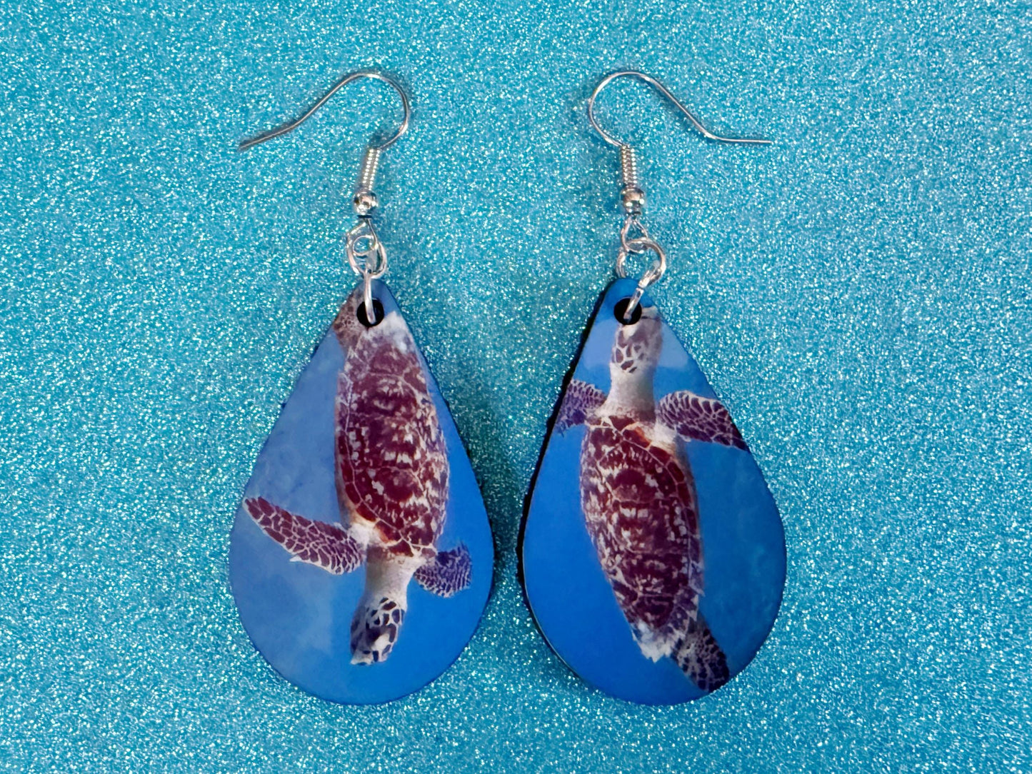 Turtle Earrings: Wooden Sublimated Turtles, Ocean Animals, Sea Creatures, Aquatic, Sea Turtles, Save the Turtles, Gifts for Her/Him/Them