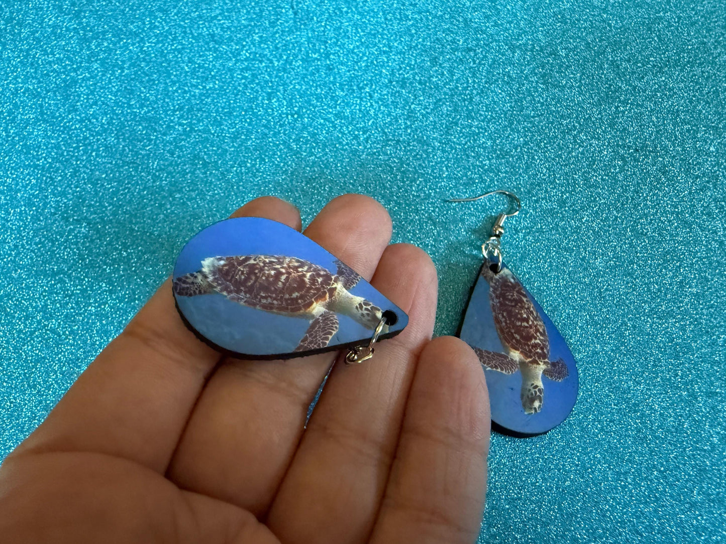 Turtle Earrings: Wooden Sublimated Turtles, Ocean Animals, Sea Creatures, Aquatic, Sea Turtles, Save the Turtles, Gifts for Her/Him/Them