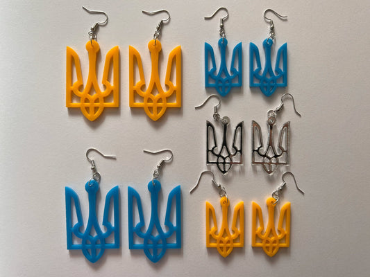 Ukrainian Earrings: Support Ukraine, Tryzub, Laser Cut Acrylic Ukraine Symbols, Trident, Peace, Trizub, Gifts for Her/Him/Them