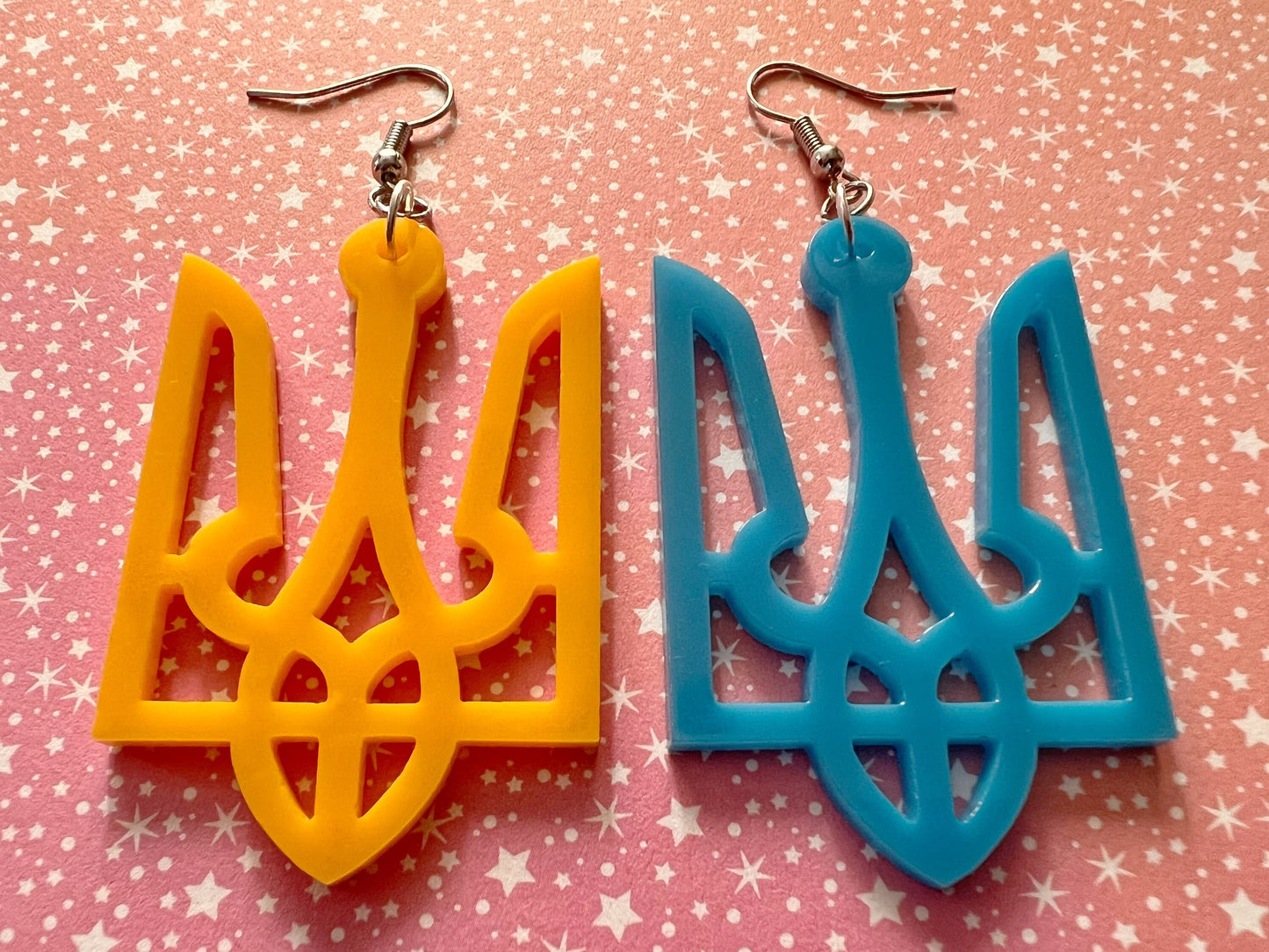 Ukrainian Earrings: Support Ukraine, Tryzub, Laser Cut Acrylic Ukraine Symbols, Trident, Peace, Trizub, Gifts for Her/Him/Them