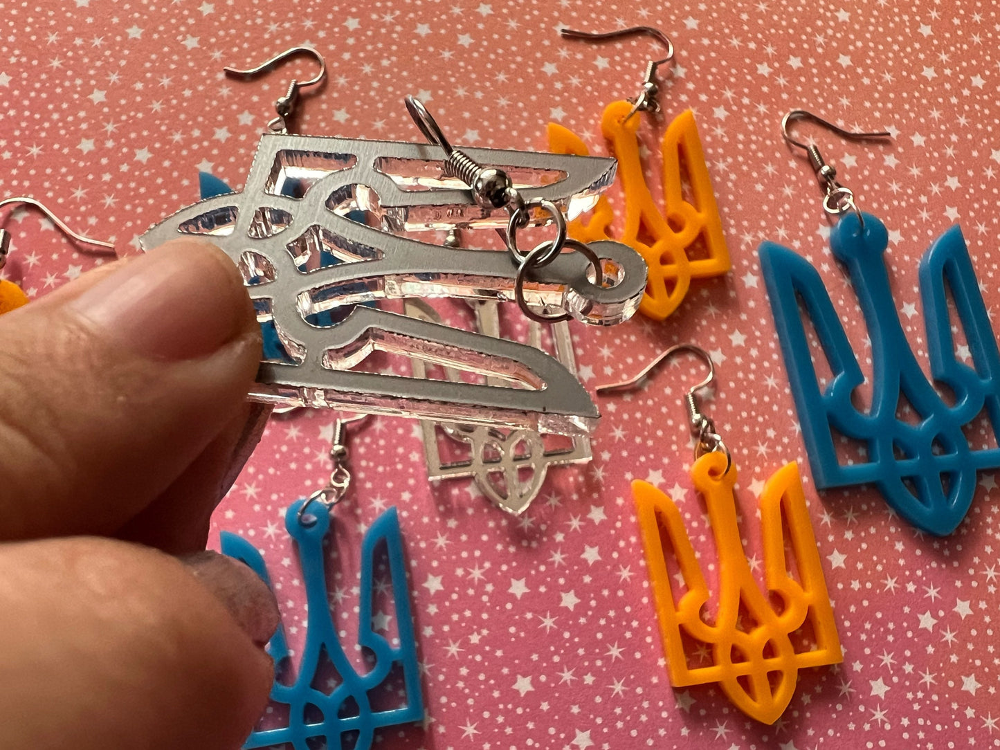 Ukrainian Earrings: Support Ukraine, Tryzub, Laser Cut Acrylic Ukraine Symbols, Trident, Peace, Trizub, Gifts for Her/Him/Them