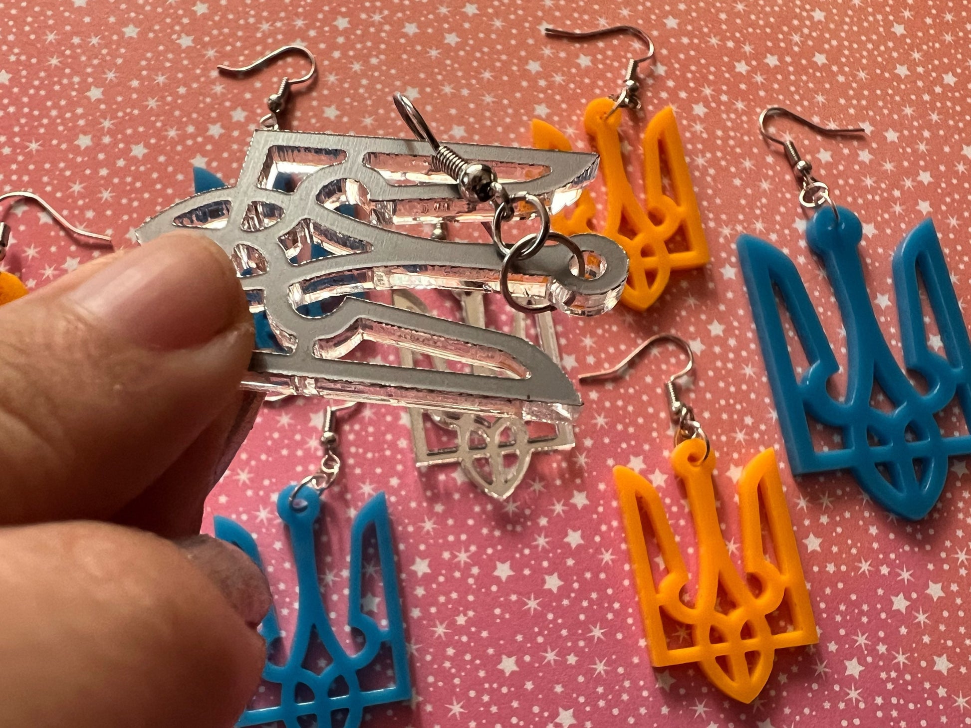 Ukrainian Earrings: Support Ukraine, Tryzub, Laser Cut Acrylic Ukraine Symbols, Trident, Peace, Trizub, Gifts for Her/Him/Them
