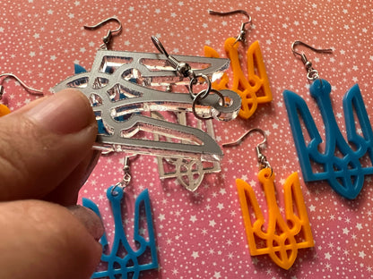 Ukrainian Earrings: Support Ukraine, Tryzub, Laser Cut Acrylic Ukraine Symbols, Trident, Peace, Trizub, Gifts for Her/Him/Them