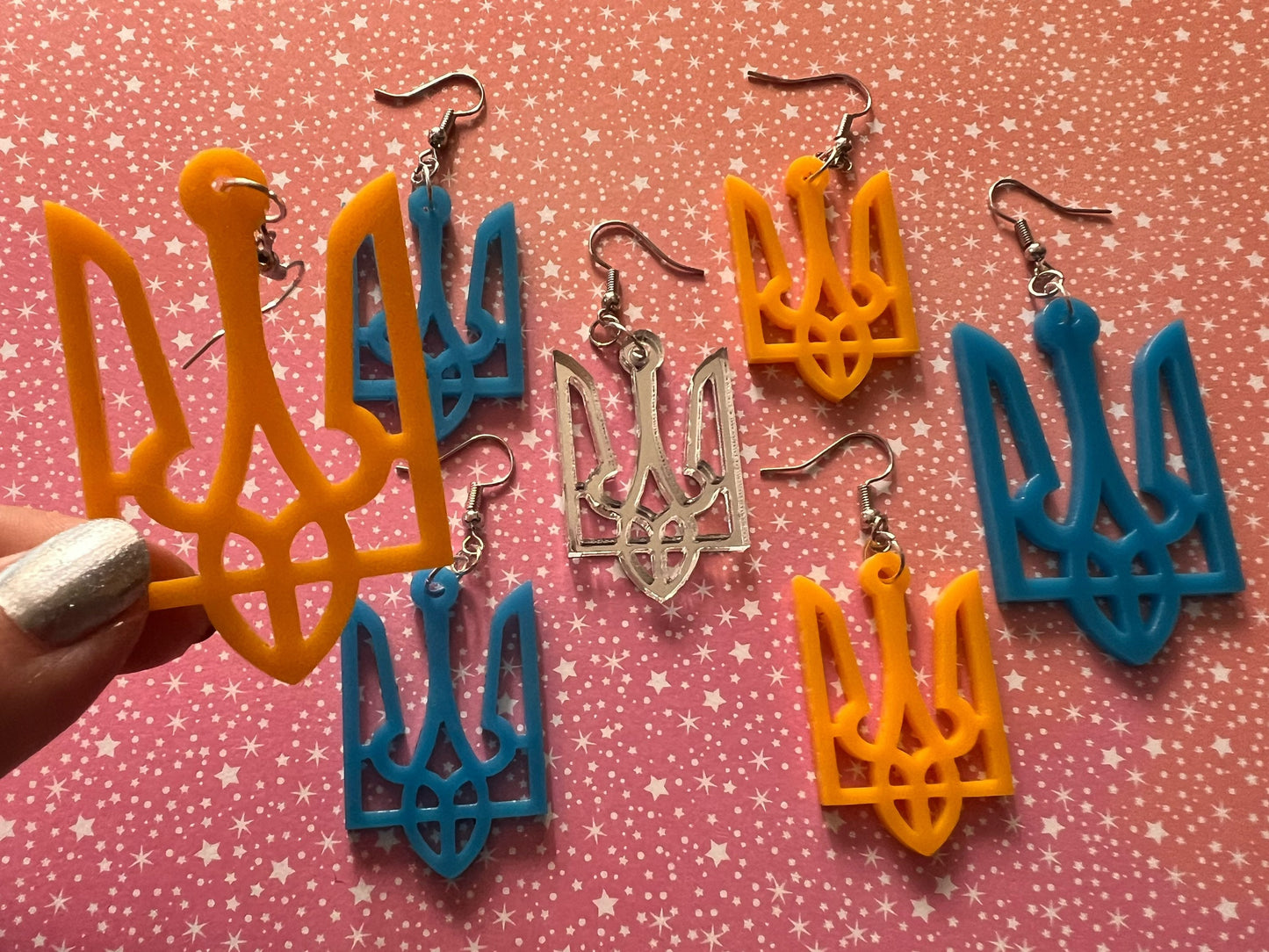 Ukrainian Earrings: Support Ukraine, Tryzub, Laser Cut Acrylic Ukraine Symbols, Trident, Peace, Trizub, Gifts for Her/Him/Them