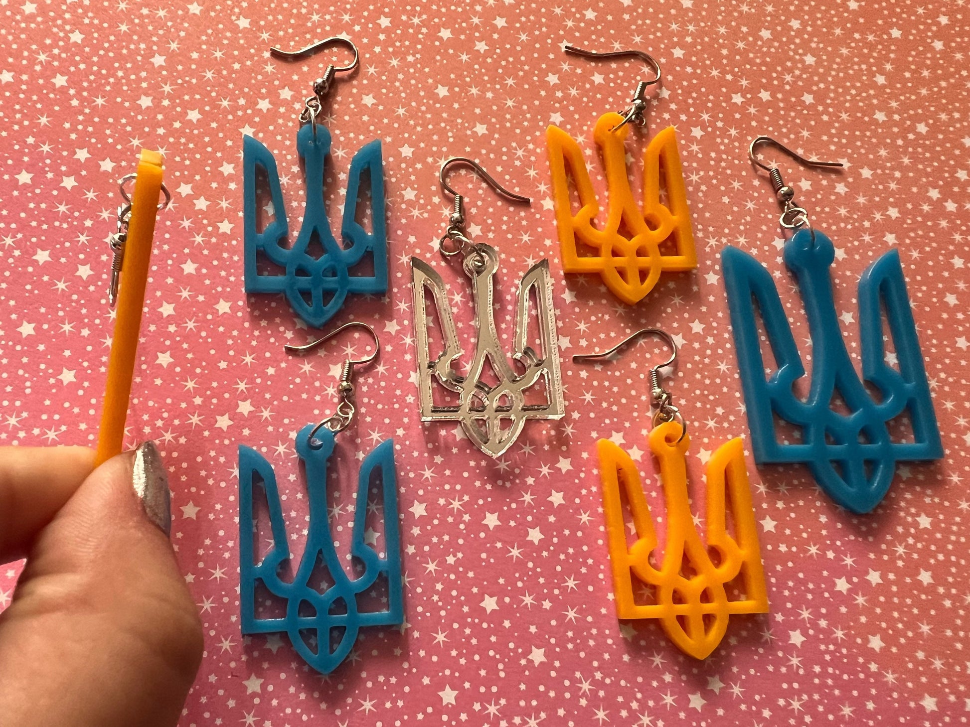 Ukrainian Earrings: Support Ukraine, Tryzub, Laser Cut Acrylic Ukraine Symbols, Trident, Peace, Trizub, Gifts for Her/Him/Them