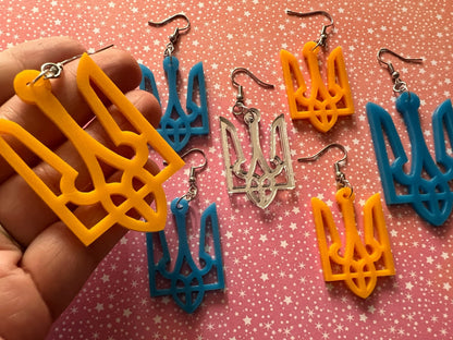 Ukrainian Earrings: Support Ukraine, Tryzub, Laser Cut Acrylic Ukraine Symbols, Trident, Peace, Trizub, Gifts for Her/Him/Them