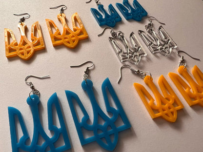 Ukrainian Earrings: Support Ukraine, Tryzub, Laser Cut Acrylic Ukraine Symbols, Trident, Peace, Trizub, Gifts for Her/Him/Them