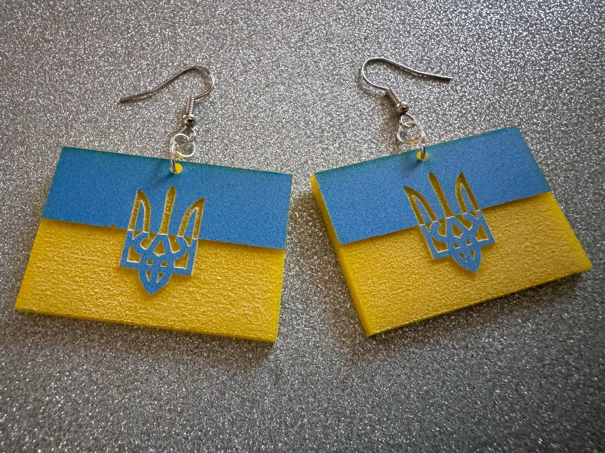 Ukrainian Flag Earrings & Tryzub: Laser Cut Acrylic Flags, Support Ukraine, Peace, Trident, Slava Ukrajini, Best Gifts for Her/Him/Them