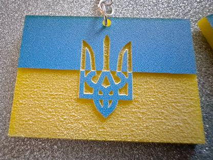 Ukrainian Flag Earrings & Tryzub: Laser Cut Acrylic Flags, Support Ukraine, Peace, Trident, Slava Ukrajini, Best Gifts for Her/Him/Them