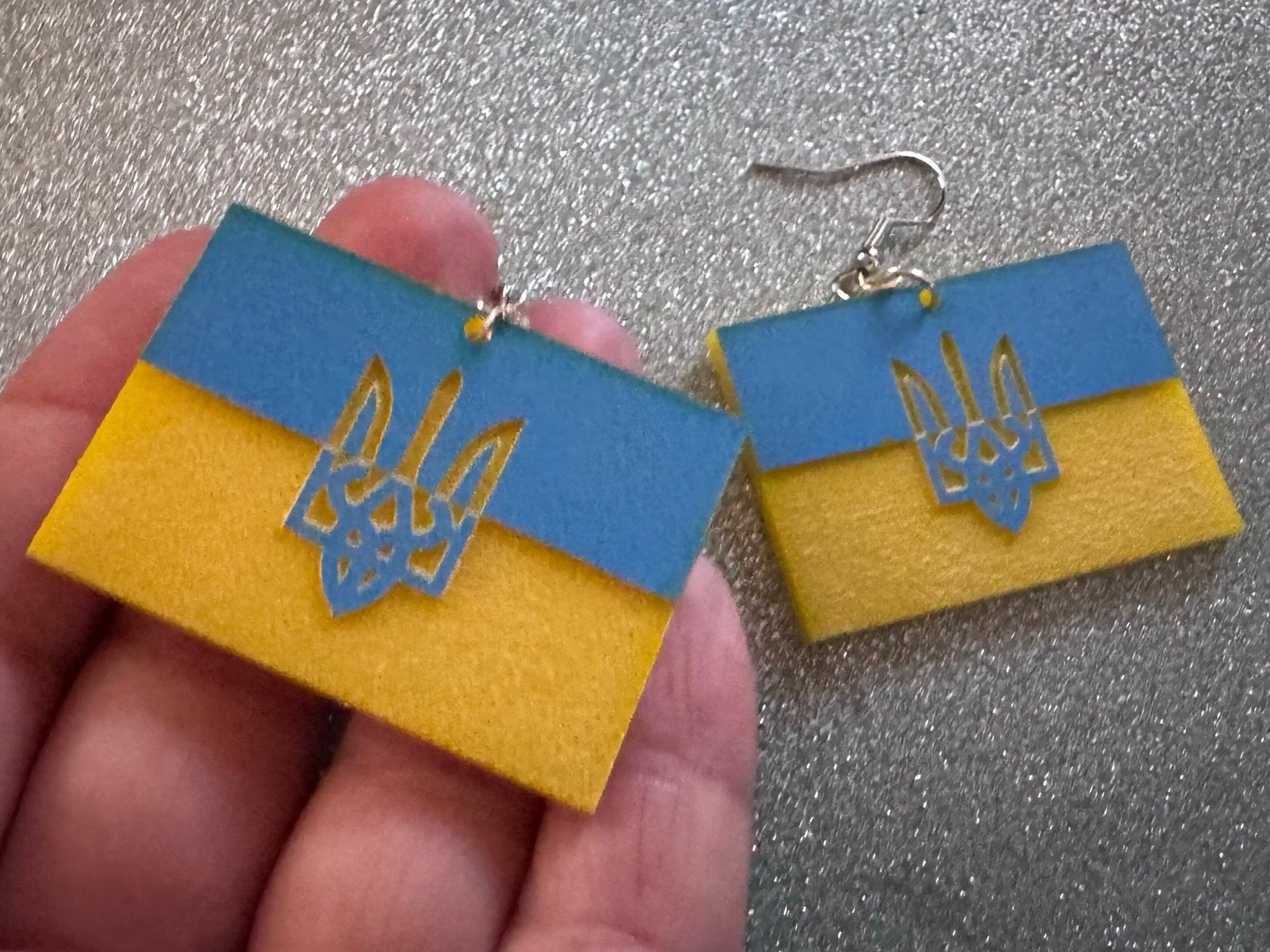 Ukrainian Flag Earrings & Tryzub: Laser Cut Acrylic Flags, Support Ukraine, Peace, Trident, Slava Ukrajini, Best Gifts for Her/Him/Them