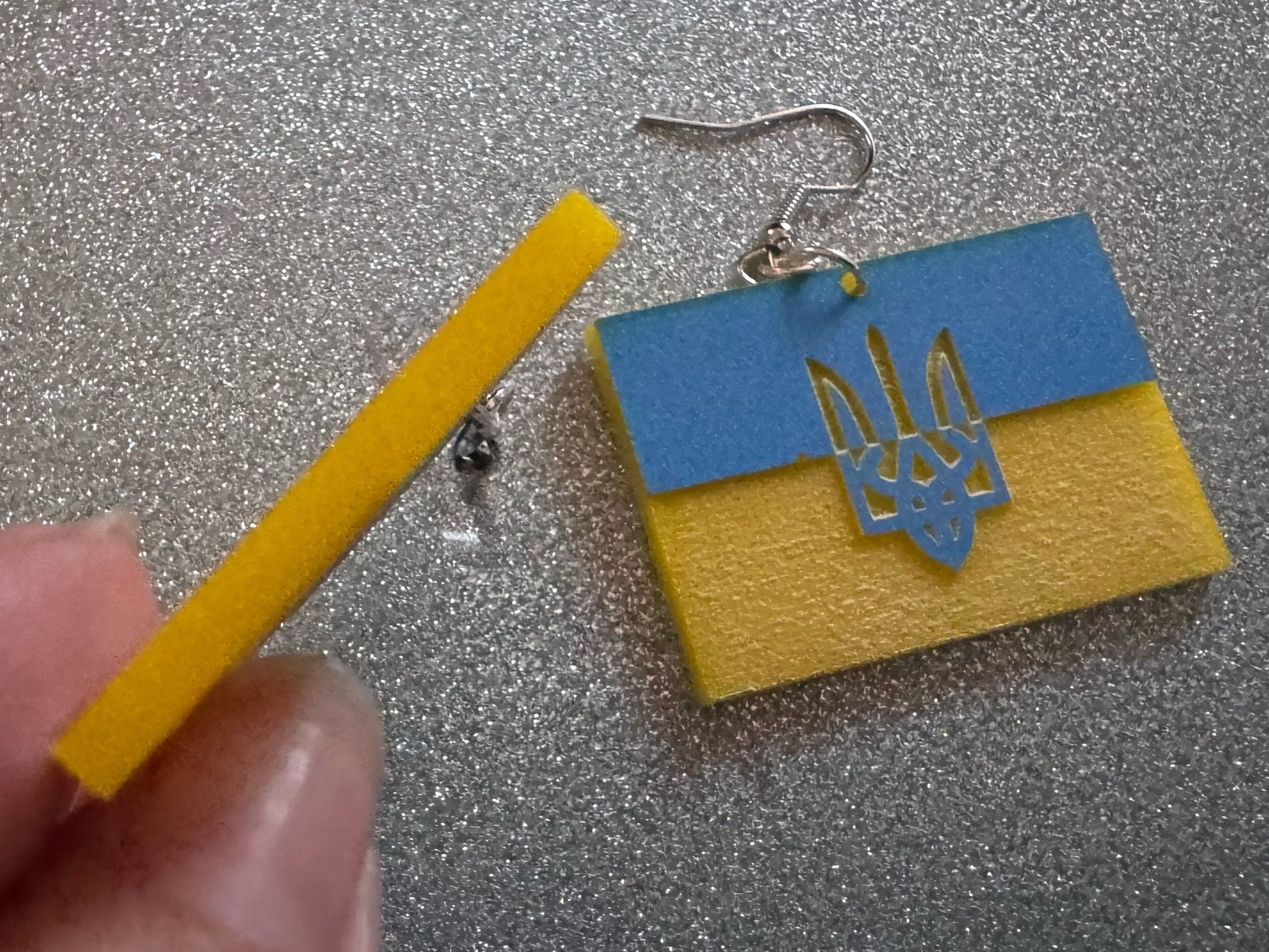 Ukrainian Flag Earrings & Tryzub: Laser Cut Acrylic Flags, Support Ukraine, Peace, Trident, Slava Ukrajini, Best Gifts for Her/Him/Them