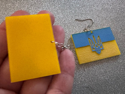 Ukrainian Flag Earrings & Tryzub: Laser Cut Acrylic Flags, Support Ukraine, Peace, Trident, Slava Ukrajini, Best Gifts for Her/Him/Them