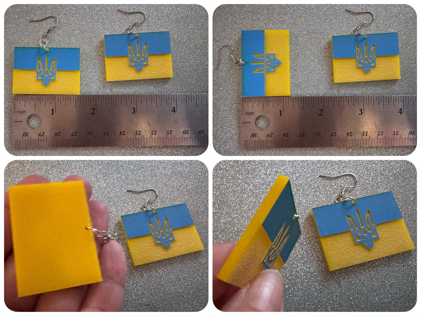 Ukrainian Flag Earrings & Tryzub: Laser Cut Acrylic Flags, Support Ukraine, Peace, Trident, Slava Ukrajini, Best Gifts for Her/Him/Them