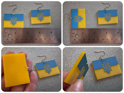 Ukrainian Flag Earrings & Tryzub: Laser Cut Acrylic Flags, Support Ukraine, Peace, Trident, Slava Ukrajini, Best Gifts for Her/Him/Them