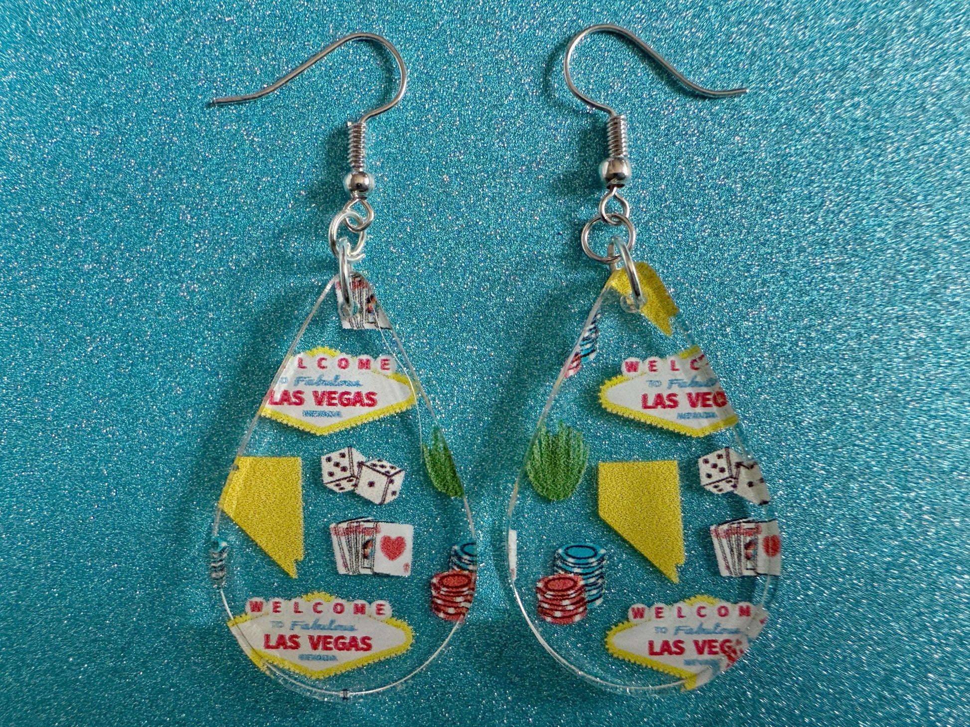 Vegas Earrings: Laser Cut Acrylic Las Vegas Flair, Gambling, Cards, Dice, Nevada, Bachelor, Bachelorette,Party, Best Gifts for Her/Him/Them
