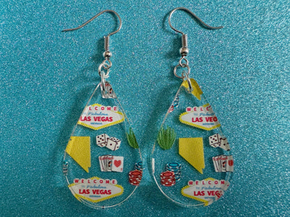 Vegas Earrings: Laser Cut Acrylic Las Vegas Flair, Gambling, Cards, Dice, Nevada, Bachelor, Bachelorette,Party, Best Gifts for Her/Him/Them
