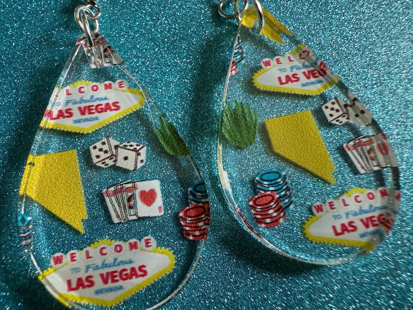 Vegas Earrings: Laser Cut Acrylic Las Vegas Flair, Gambling, Cards, Dice, Nevada, Bachelor, Bachelorette,Party, Best Gifts for Her/Him/Them