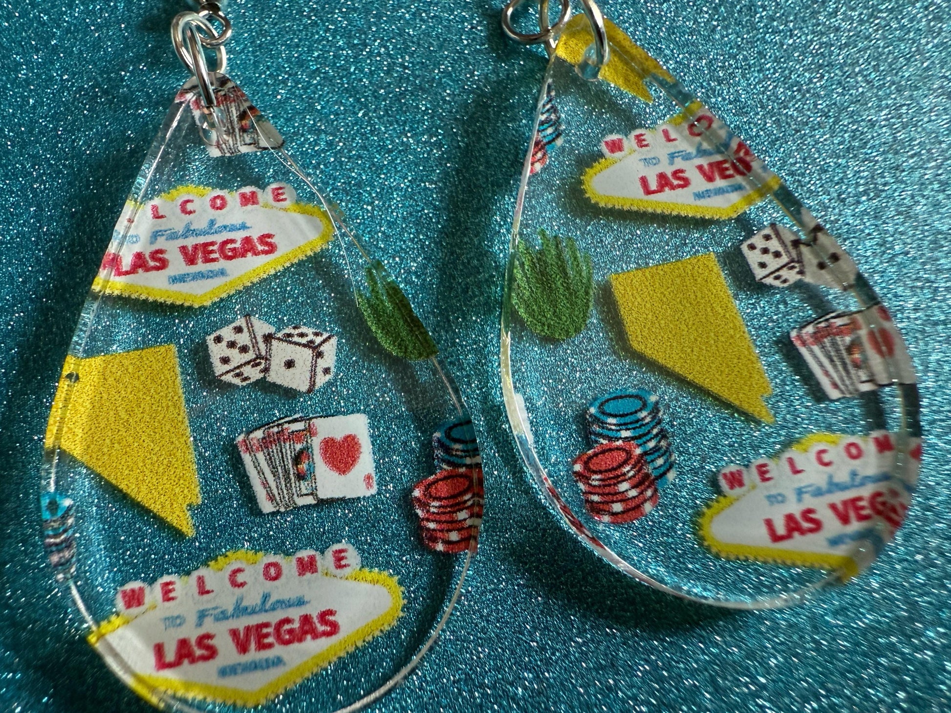 Vegas Earrings: Laser Cut Acrylic Las Vegas Flair, Gambling, Cards, Dice, Nevada, Bachelor, Bachelorette,Party, Best Gifts for Her/Him/Them