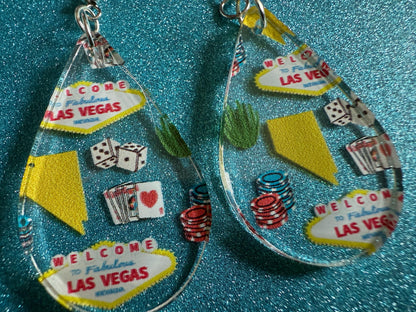 Vegas Earrings: Laser Cut Acrylic Las Vegas Flair, Gambling, Cards, Dice, Nevada, Bachelor, Bachelorette,Party, Best Gifts for Her/Him/Them