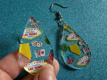 Vegas Earrings: Laser Cut Acrylic Las Vegas Flair, Gambling, Cards, Dice, Nevada, Bachelor, Bachelorette,Party, Best Gifts for Her/Him/Them