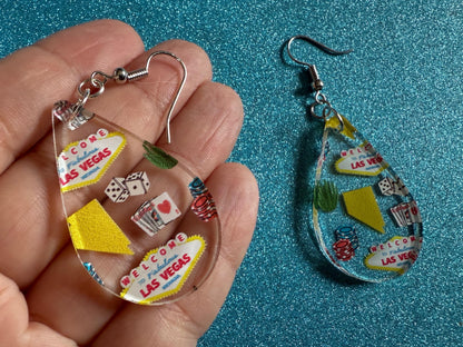 Vegas Earrings: Laser Cut Acrylic Las Vegas Flair, Gambling, Cards, Dice, Nevada, Bachelor, Bachelorette,Party, Best Gifts for Her/Him/Them